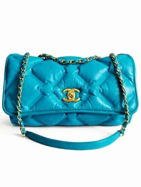Chanel Turquoise Quilted Calfskin Large Flap Bag